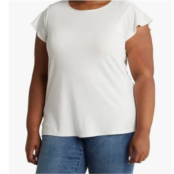 T Tahari Woman Plus 3X White Flutter Sleeve Blouse Casual Top Viscose Blend Soft - Picture 1 of 10